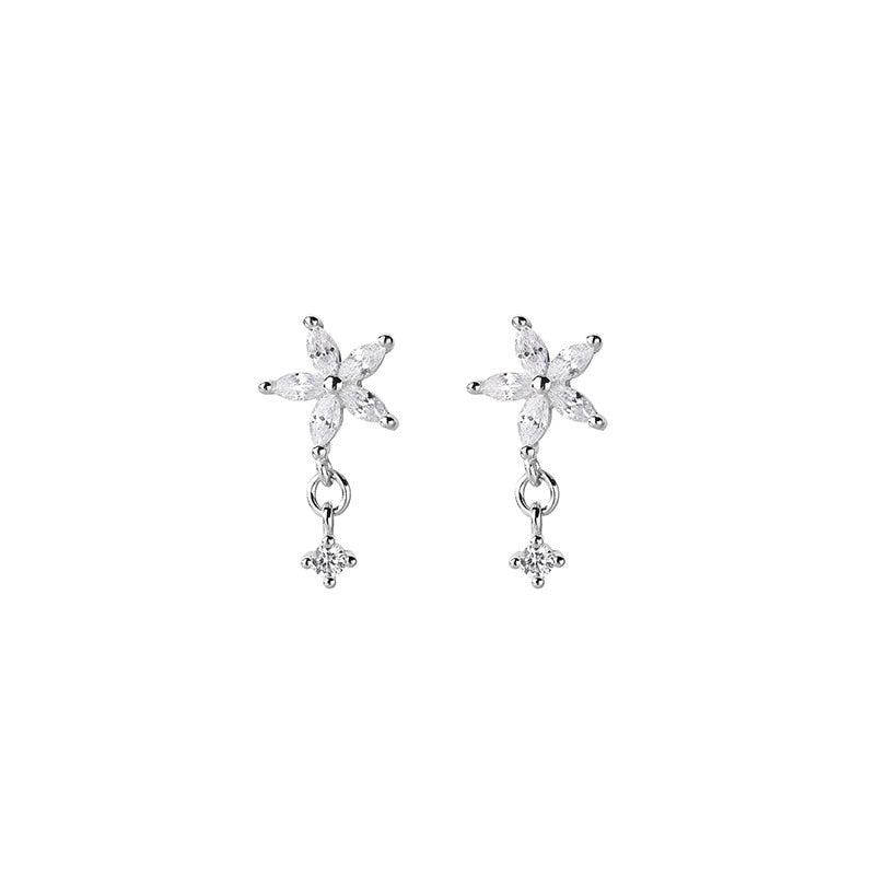 Silver Star Flower Earrings
