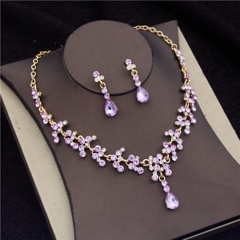 Iridescent Violet Crystal Jewelry Set (2 Pieces)