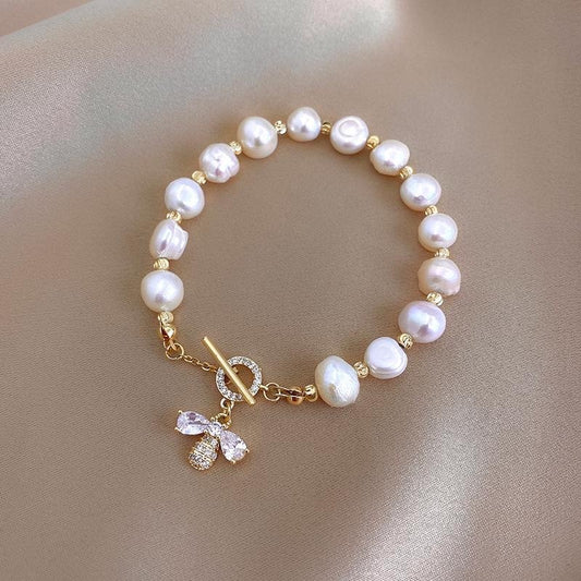 Bee Adorned Pearl String Bracelet