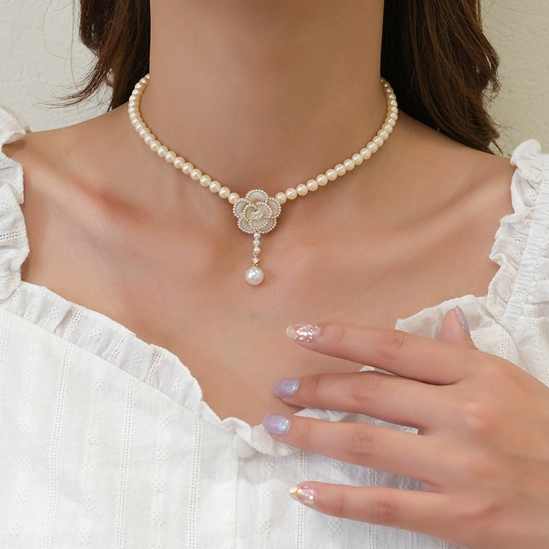 Vintage Camellia Pearl Necklace