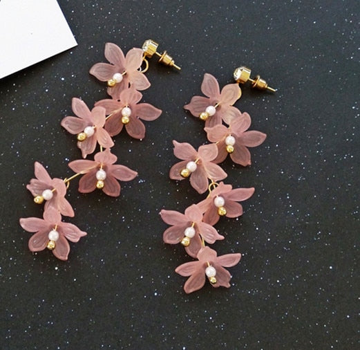 Flowing Flower Drop Earrings (3 Colors)